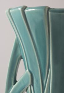 McCoy 1940s Turquoise Strap Vase in Excellent Estate Cond