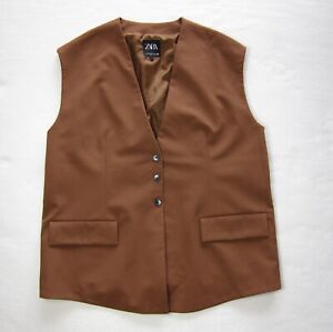 Zara Men's Basic Formal Dress Vest Three Button Two Pocket Mahogany Size XL