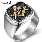 MENDEL Mens Stainless Steel Gold Plated Freemason Masonic Ring Silver Size 7-15
