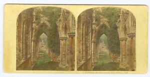 G1087~ WALES – c.1850s Hand Tinted Tintern Abbey Stereoview – Ogle & Edge