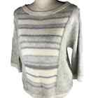 Ann Taylor LOFT Womens 3/4 Sleeve Sweater Cream Silver Metallic Stripe Size Sm