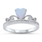 Sterling Silver Princess Tiara Crown White Lab Heart New Promise Ring Sizes 4-10