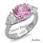 Women's Stainless Steel Pink Rose & Clear AAA CZ Engagement Ring Band Size 5-10