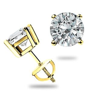 4.0 Ct TW Moissanite Solitaire Stud Earrings 14K Yellow Gold Certified FL/D Gift