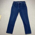 NYDJ Jeans Womens 12 Blue Straight Leg Hi-Rise Lift Tuck Distress Stretch Denim