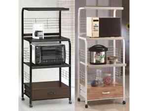 Bakers Rack Microwave Cart Rolling Stand Kitchen Storage Shelf w Electric Outlet