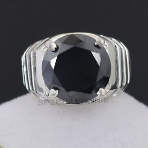 Certified 9.25Ct Brilliant Cut Black Diamond Solitaire Ring, 925 Silver-VIDEO