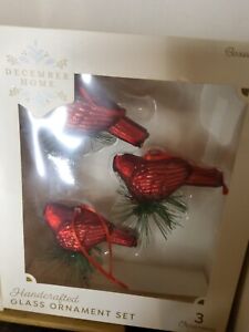 Vintage  Red Bird Blown Glass Christmas Tree Clip-on Ornaments set of 3 Glitter