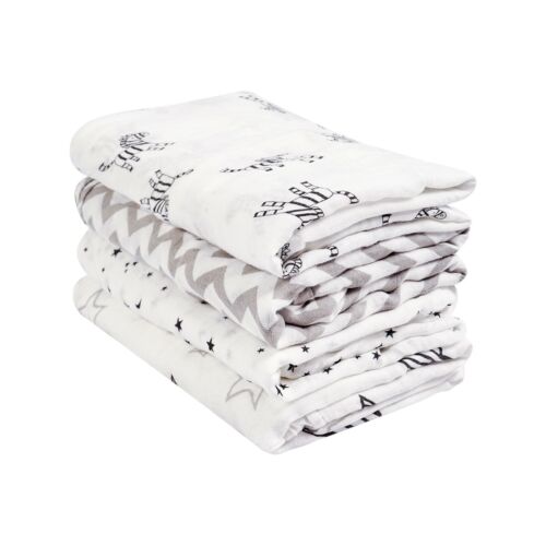 Baby Muslin Swaddle Blanket 70% Bamboo 30% Cotton Receiving Blanket 47x47”, 4 Pc
