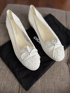 CHANEL  Shoes Size 38 New w/box BALLERINES Ballet Flats Pearl