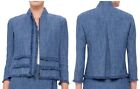 Akris Punto Size 6 Denim Blue 3/4 Sleeve Fringe Trim Zip Front Linen Jacket