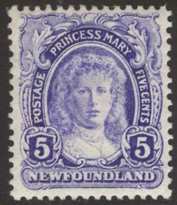 NEWFOUNDLAND 108 1911 5c ULTRAMARINE PRINCESS MARY ROYAL FAMILY ISSUE MPH CV$35