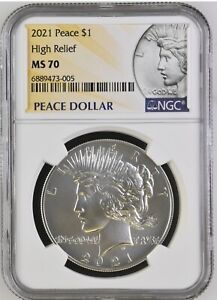 2021 - HIGH RELIEF PEACE SILVER DOLLAR - NGC MS70 - 100th ANNIVERSARY LABEL 005