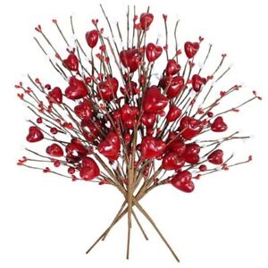 6 Pcs Artificial Red Heart Berry Valentine Picks Heart Shaped Floral Picks
