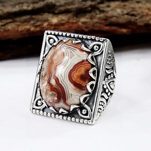 Vintage Old Pawn Southwestern Navajo Crazy Lace Agate Mens Ring Sterling Silver