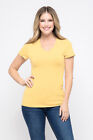 Women's Basic Tee T-Shirt Soft Cotton Knit Fitted Short Sleeve V-Neck Solid Top