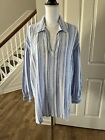 CAbi Pacific Top 5894 White Blue Linen Tunic Large Spring 2021 Blue Striped