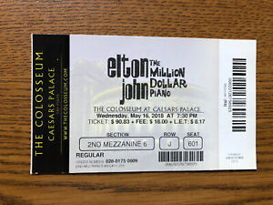 Elton John Million Dollar Piano Las Vegas 5/16/2018 2nd to last show full ticket