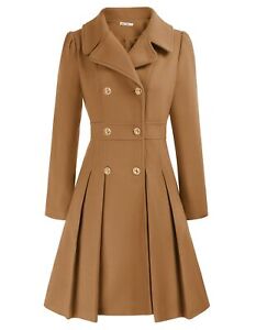 Lapel Double-Breast A Line Camel Trench Coat Fall Jackets for Women 2XL