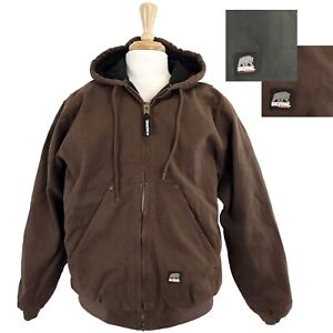 Berne Men's Duck Hooded Jacket Quilt Lined, Active Work Coat, 5-Pockets