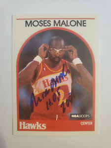1989-90 Hoops #290 Moses Malone Autograph Card NBA 75 HOF 2001 Inscription