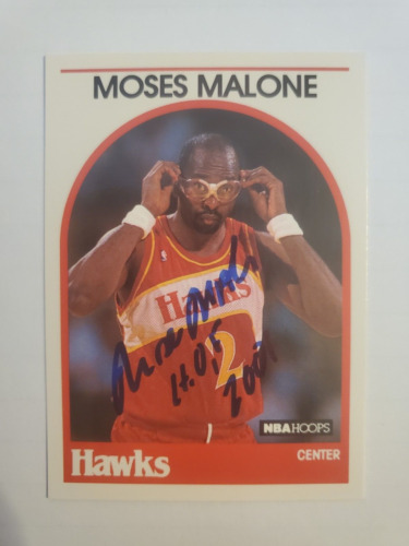 1989-90 Hoops #290 Moses Malone Autograph Card NBA 75 HOF 2001 Inscription