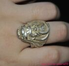 old China dynasty Tibetan silver Dragon Guan Gong Guan Yu warrior God head Ring