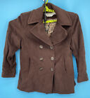 Perry Ellis Portfolio Womens Jacket Large Brown Wool Pea Coat Size 16 Button Euc