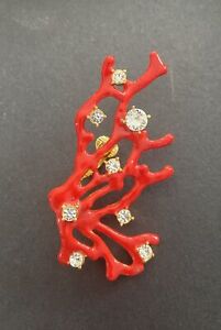 KENNETH LANE KJL USA Red coral Branch Rhinestone clip Large Single earring