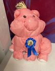 1997 Fisher Price Barnyard Puffalump Plush - Pink Pig w/ Blue Ribbon