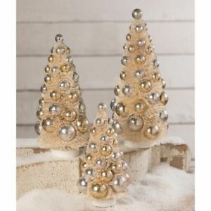 New ListingBETHANY LOWE BOTTLE BRUSH TREES SILVER GOLD COLOR VINTAGE CHRISTMAS SET OF 3 NEW