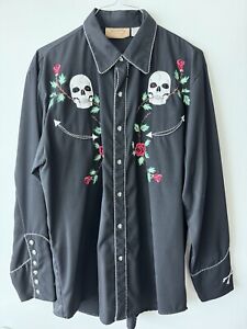 Scully Shirt Skulls and Roses Western Pearl Snap Cowboy Rodeo Shirt Size Large