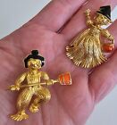 Vintage Scarecrow Brooch Pin Gold Tone