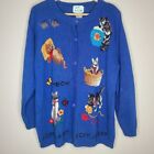 Vintage 90s The Quacker Factory Blue Cat Lover Cardigan Size L