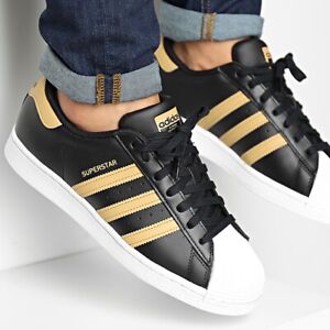 Adidas Originals Superstar Men’s Sneaker Athletic Shoe Black Gold Trainers #498