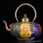 New ListingChina Old Tibet silver carved Dragon monkey Inlay Zircon porcelain Teapot 22328