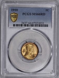 1910 Lincoln Cent 1c PCGS MS 66 RD Wheat Penny