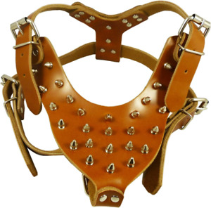 Brown Spiked Leather Dog Harness Large 26