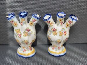 Vtg 1951 Pair Tulip Fan Three Fingers Vase Ceramic Sant' Anna Lisboa Portugal