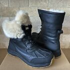 UGG Adirondack III Fluff Black WP Leather Short Snow Boots Size 9 Women