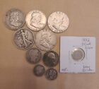 Old Us Coin Lot 10 Coins 1900s  And One 1800s.  Walking Liberty, Mercury ,Barber