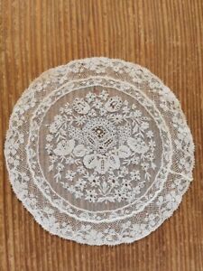 French 1800's Antique Normandy Lace Doily Flower embroidery