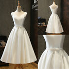 White Wedding Dresses Satin Tea-length dress With Corset V-Neck Bridal Gowns