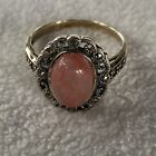 Rose Quartz and Marcasite 925 Sterling Silver Ring - Size 9