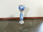Dollhouse Miniature Pedestal with Vase Jardiniere 1:12 Scale Glass Ceramic Blue