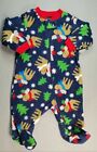 New Baby Boy Clothes Faded Glory 0-3 Month Blue Fleece Moose Footed Outfit