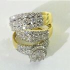 2.43 Ct Real Moissanite Engagement His/Her Ring Trio Set 14K Yellow Gold Plated
