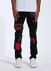 Crysp Denim Men's Harvey Patch Panel Stitching Distressed Rips Skinny Fit Jeans
