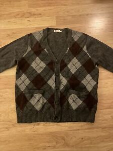 J.Crew Mens Lambs Wool Shawl Preppy Grey Sz XL Button Cardigan Sweater