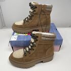 Women's Hiking Boots 8.5 Block Heel Hiking Boots Laces Brown Faux Suede $90 Pop
